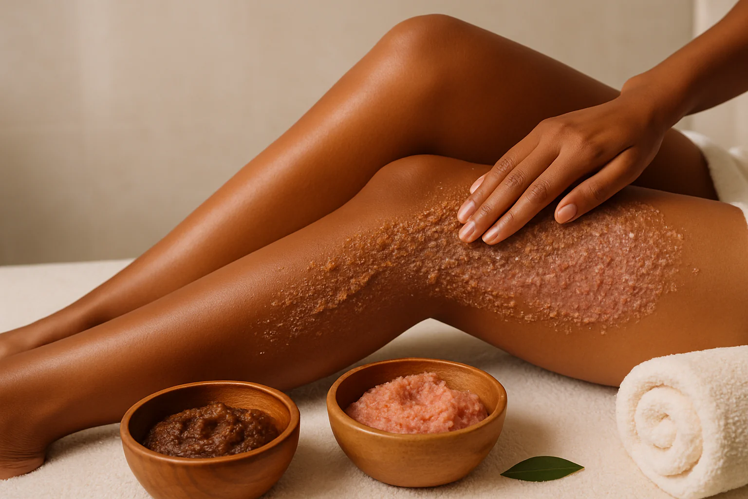 show the white legs with scrub on it